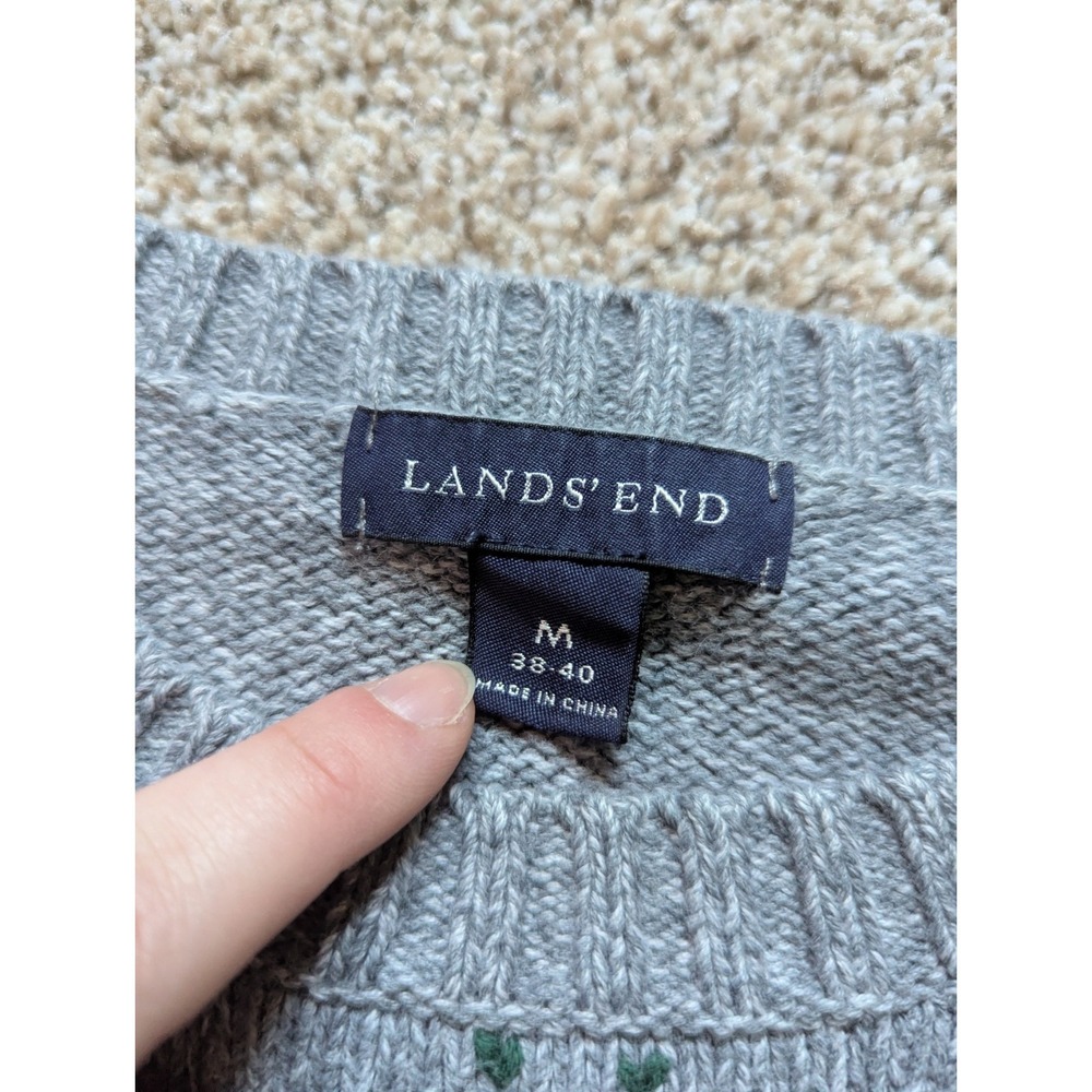 Lands End Men's Size M Argyle Sweater Grey Green Cotton Natural Preppy Golf - Picture 3 of 11
